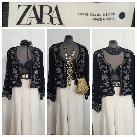 Zara Jackets & Blazers - Zara BEADED Velvet Cardigan Jacket / XL